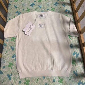 NWT Celine Cream Short - Sleeve Knit Top with Triomphe Logo (100 - 120 pounds)